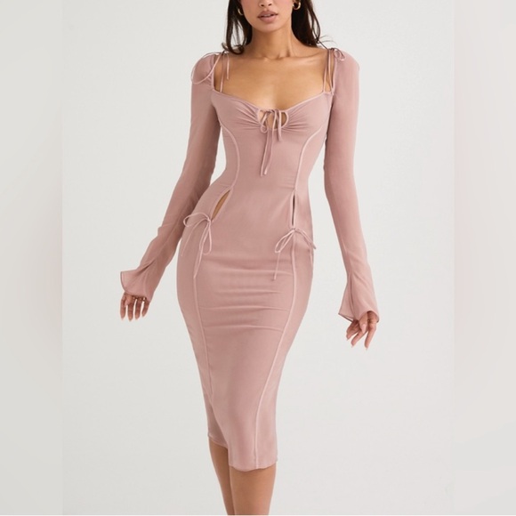 NWT House of CB Ophelia Georgette Blush Cut Out Midi Dress - Picture 8 of 9